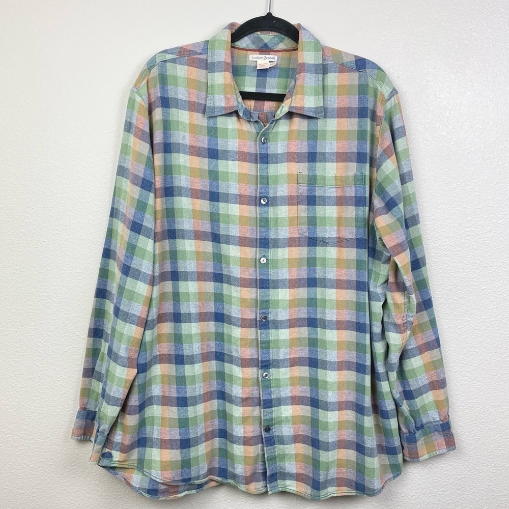 Carbon2Cobalt Men's XL TALL Cotton Check Plaid Multicolor Button Up Shirt